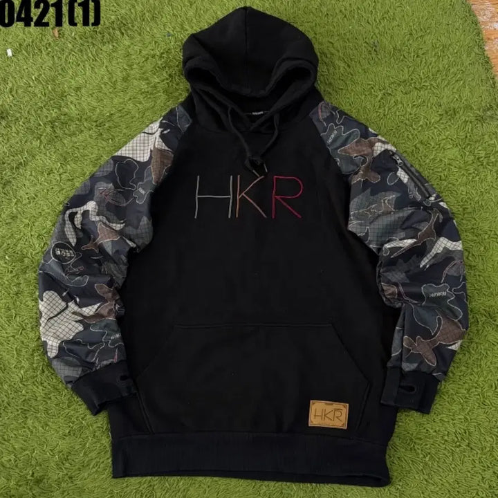 [BUNJANG] HKR Hikaru Camouflage Pattern Hooded T-shirt XL / HKR 히카루 보드복 블랙 카모플라쥬 후드티 XL