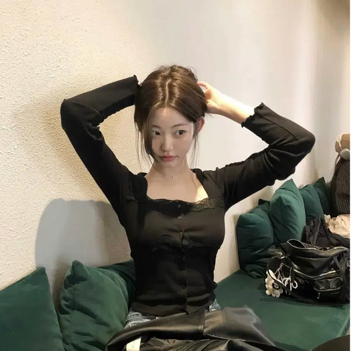 [SOLD OUT] (새상품) 제니오 벨 레이스 가디건 블랙