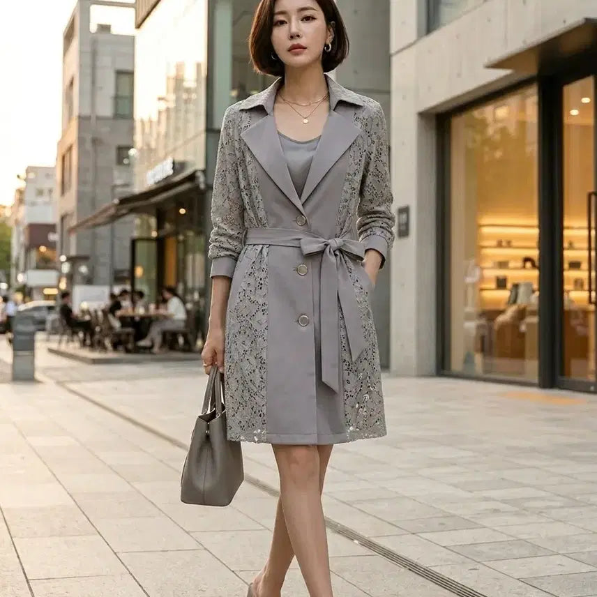 [BUNJANG] Compagna Lace Gray Jacket / [새상품]꼼빠니아 레이스 그레이 자켓