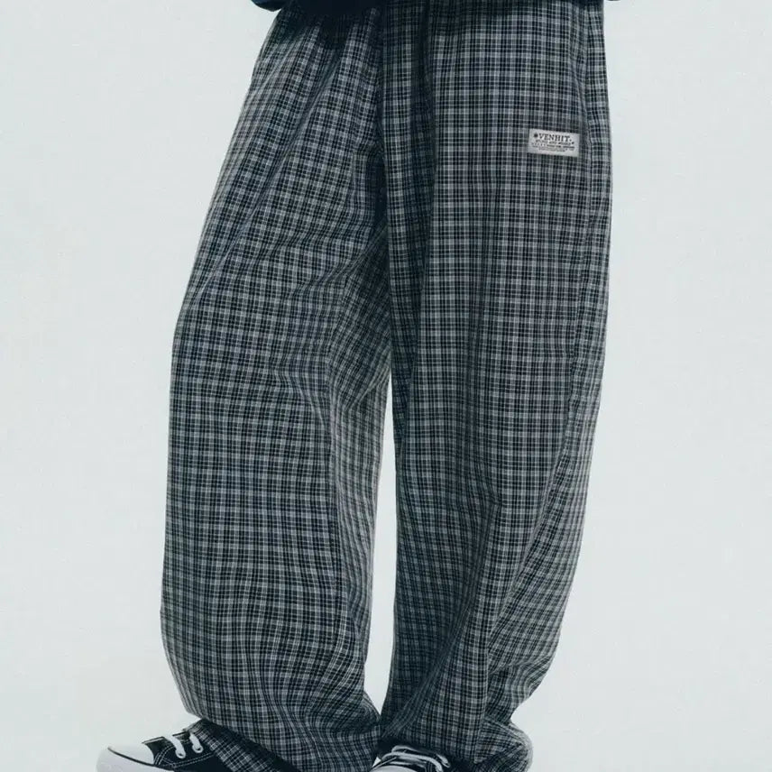 [BUNJANG] Benhit Checkered Curved Wide Pants / 벤힛 체크 커브드 와이드팬츠