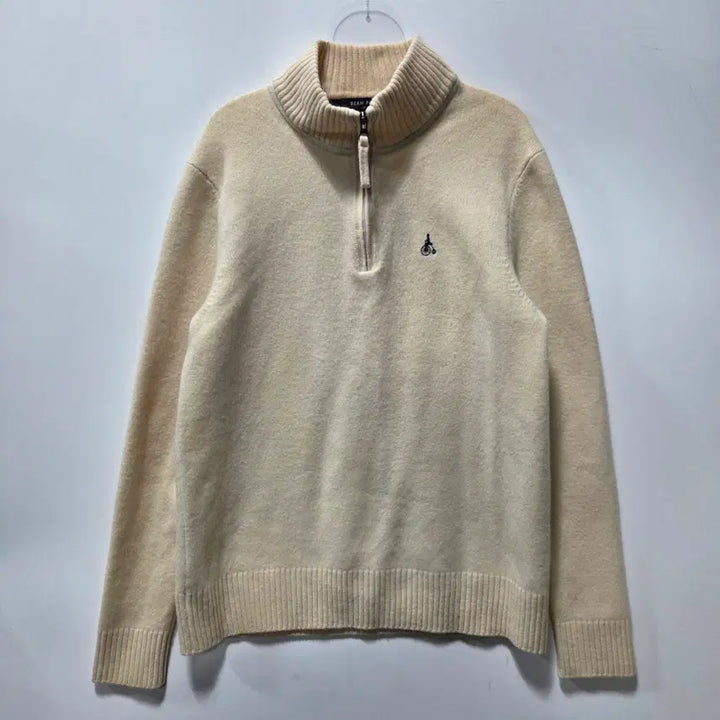 [BUNJANG] Beanpole Ivory Logo Half-Zip Knit Sweater / 빈폴 아이보리 로고 모 반집업 니트 95 26042108