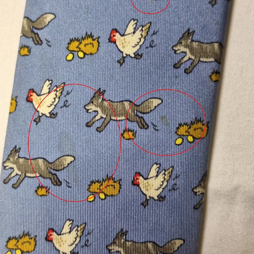 [BUNJANG] Hermes Sky Blue Fox and Chicken Pattern Silk Tie / 에르메스 스카이블루 여우 닭패턴 실크 넥타이