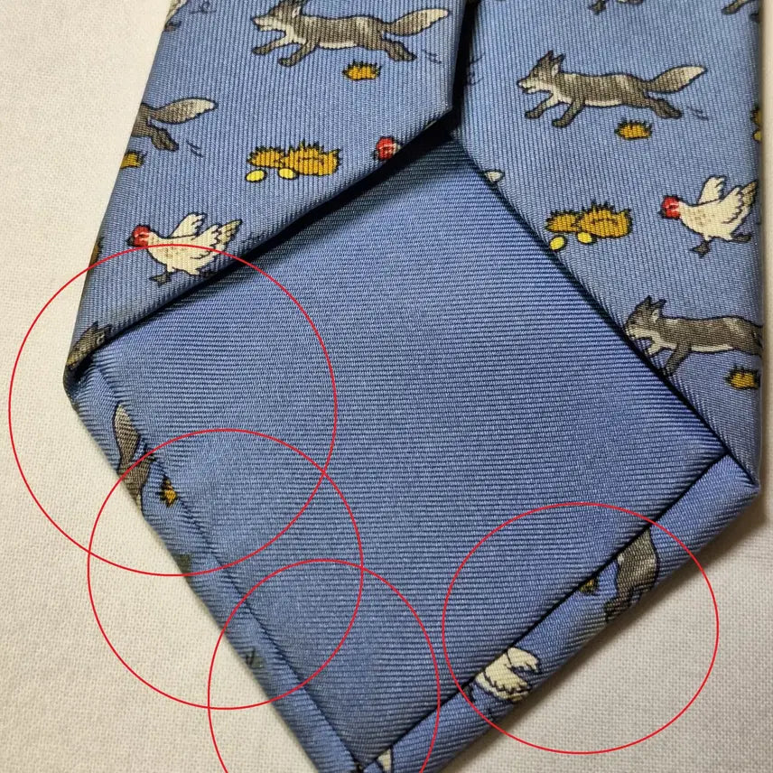 [BUNJANG] Hermes Sky Blue Fox and Chicken Pattern Silk Tie / 에르메스 스카이블루 여우 닭패턴 실크 넥타이
