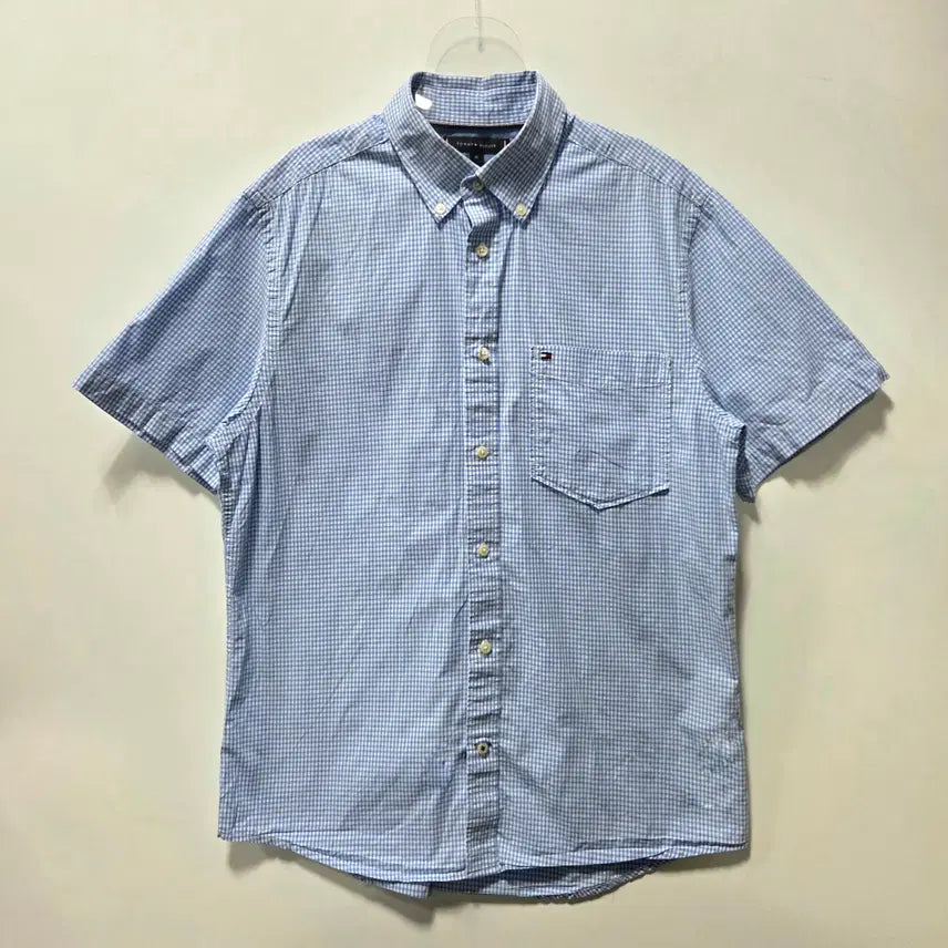 [SOLD OUT] 타미힐피거 라이트블루 체크 반팔 셔츠 M 26042114