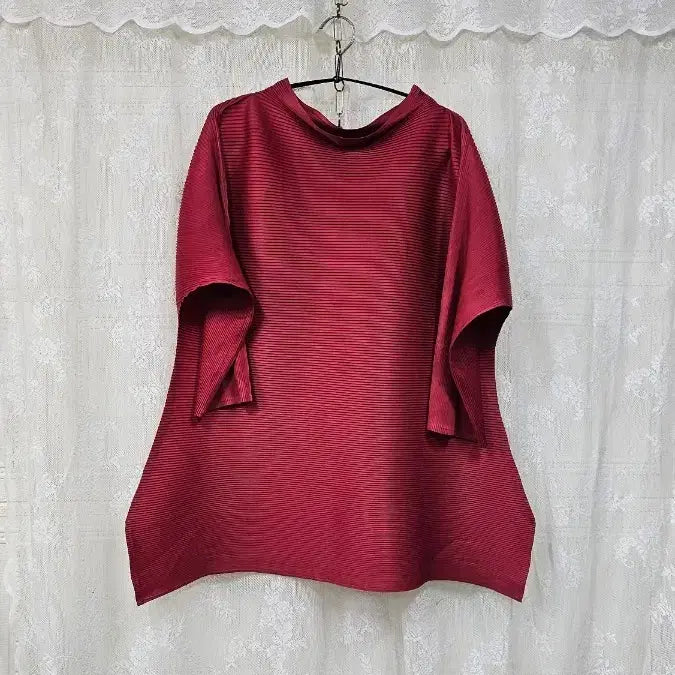 [BUNJANG] Pleats Burgundy 7/9 Sleeve Top / 플리츠  붉은색 7부 티셔츠