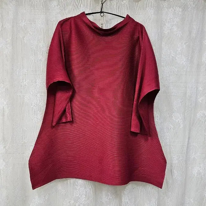 [BUNJANG] Pleats Burgundy 7/9 Sleeve Top / 플리츠  붉은색 7부 티셔츠
