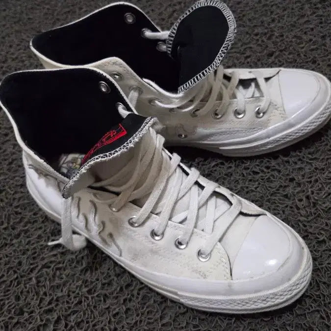 [BUNJANG] Converse All Star High Ivory Flame Custom Sneakers / 컨버스 올스타 하이 화이트 불꽃 커스텀