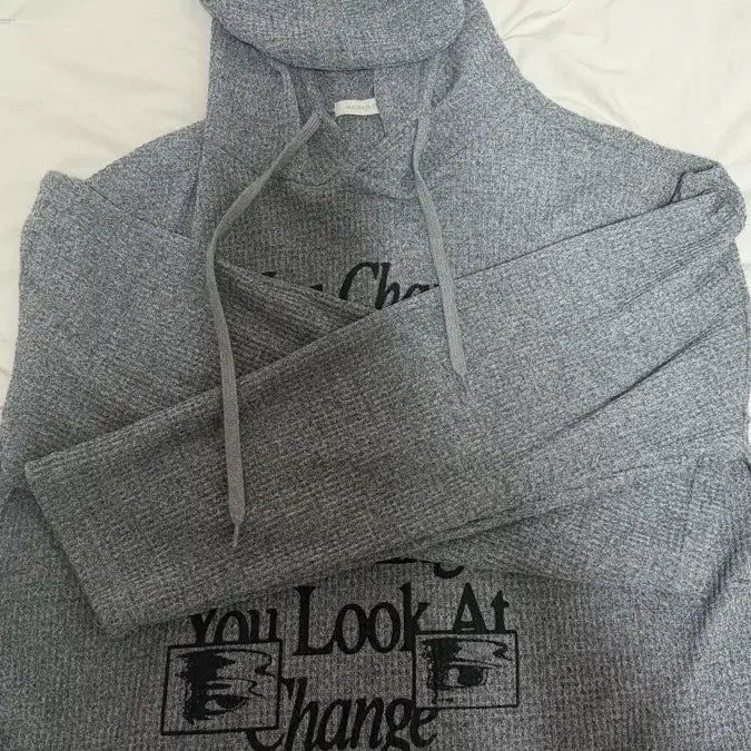 [BUNJANG] Gray Lettering Knit Hoodie / 회색 레터링 니트후드티