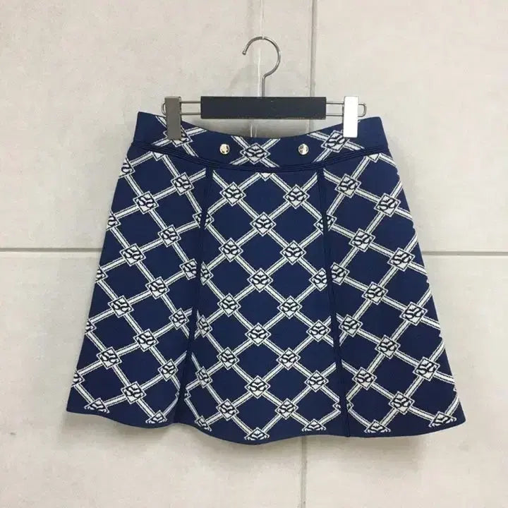 [SOLD OUT] (미사용)산드로 정품 네이비 패턴 크롭 반팔 가디건 스커트 셋업 투피