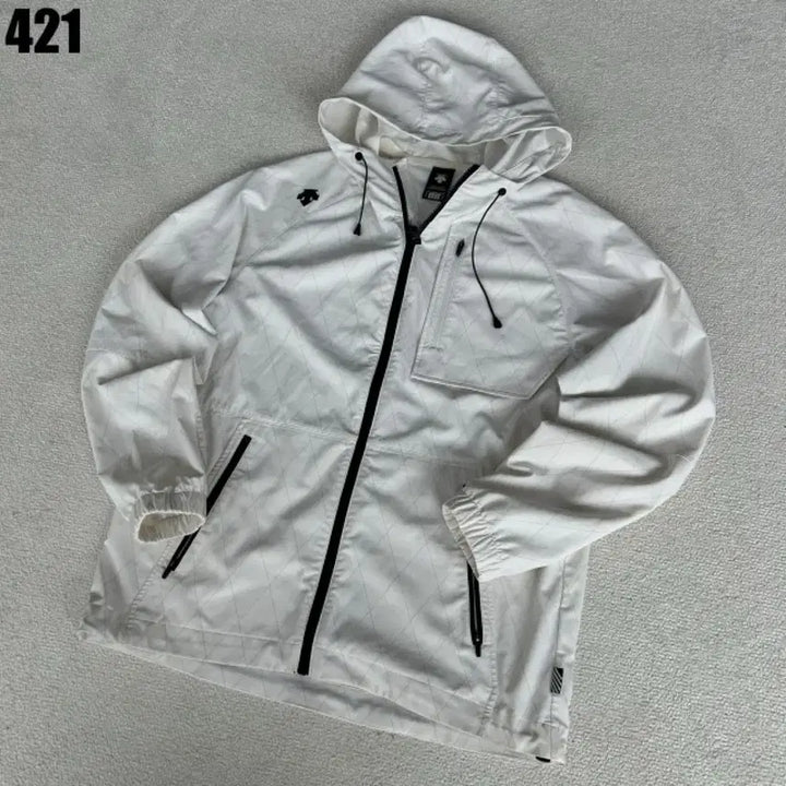 [BUNJANG] Descente White Pattern Hooded Windbreaker / 데상트 화이트 패턴 후드 바람막이