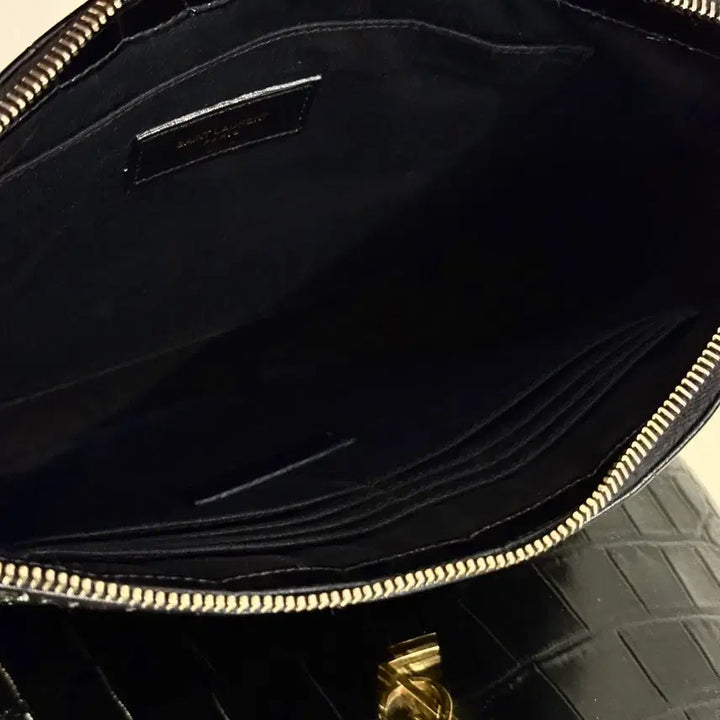 [BUNJANG] Yves Saint Laurent Crocodile Black Gold Clutch Bag / 입생로랑 크로커다일 블랙 골드 클러치백