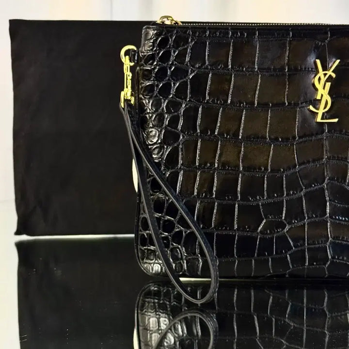 [BUNJANG] Yves Saint Laurent Crocodile Black Gold Clutch Bag / 입생로랑 크로커다일 블랙 골드 클러치백