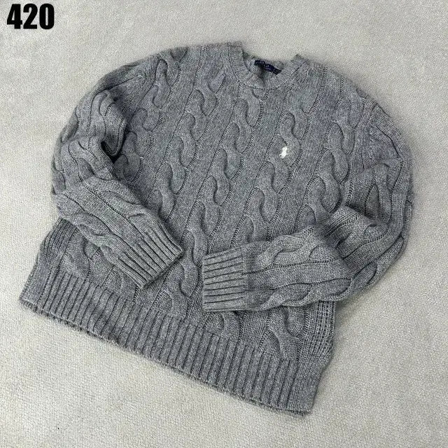 [BUNJANG] Polo Ralph Lauren Cable Knit Sweater Gray / 폴로 랄프로렌 케이블 니트 그레이