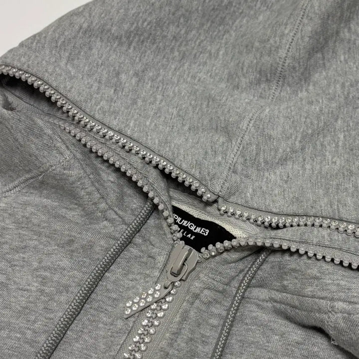 [BUNJANG] Loen Gray Cubic Logo Hoodie Zip-up / 로엔 그레이 큐빅 로고 후드 집업
