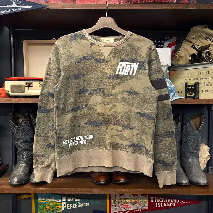 [BUNJANG] Avirex Forty Contour Line Camo Cotton Sweatshirt / 아비렉스 40주년 FORTY 컨투어라인 카모 코튼스웻셔츠 N1239