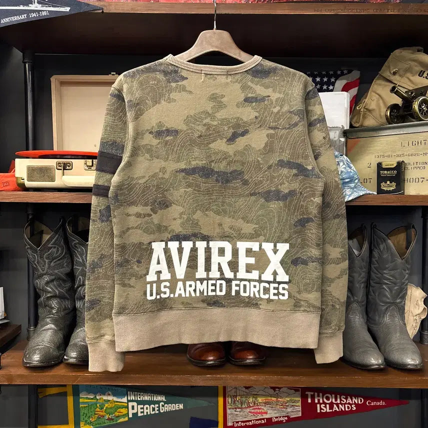 [BUNJANG] Avirex Forty Contour Line Camo Cotton Sweatshirt / 아비렉스 40주년 FORTY 컨투어라인 카모 코튼스웻셔츠 N1239