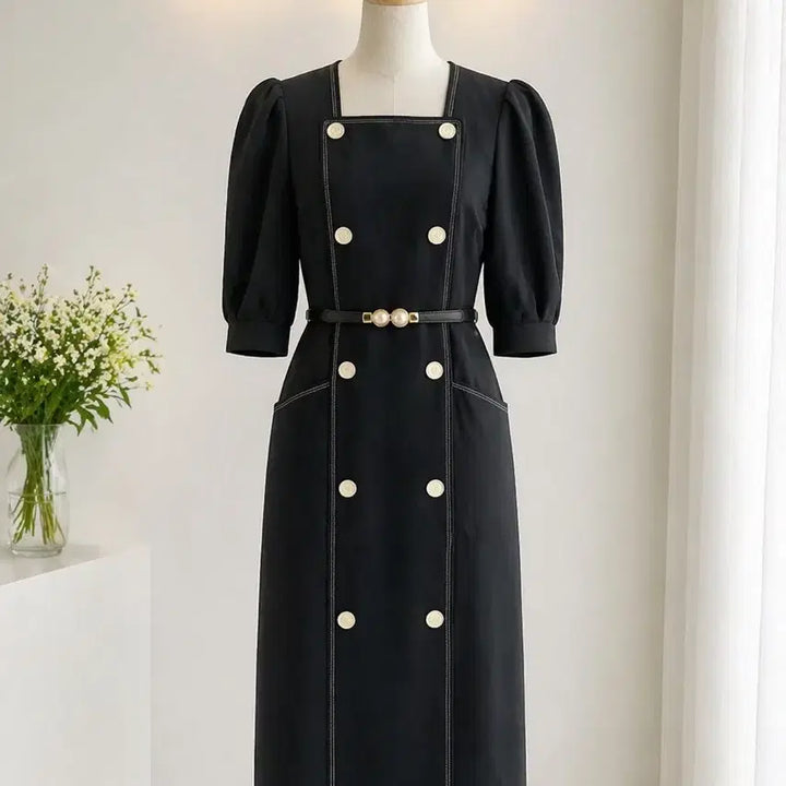 [SOLD OUT] 정품 모조에스핀(MOJO.S.PHINE) 더블버튼 퍼프 롱원피스 하객룩