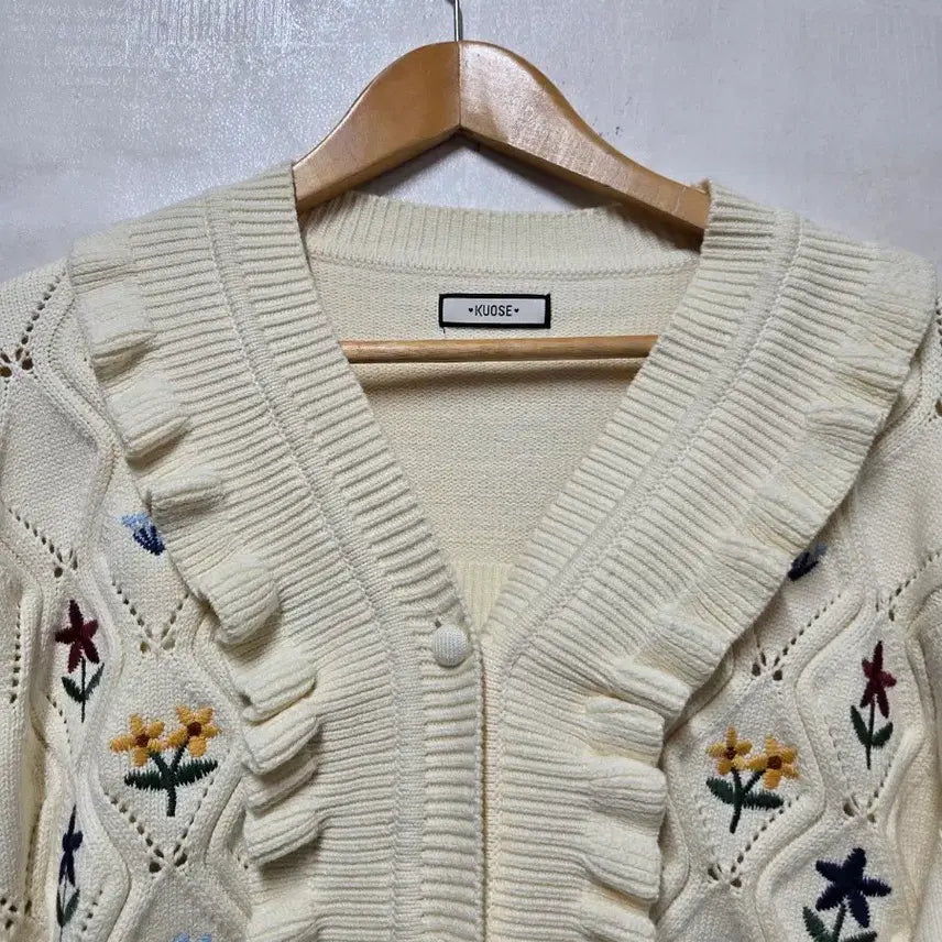 [BUNJANG] KUOSE Flower Embroidered Frill Cardigan Set L / 미착용) KUOSE 플라워 자수 프릴 가디건 세트 L