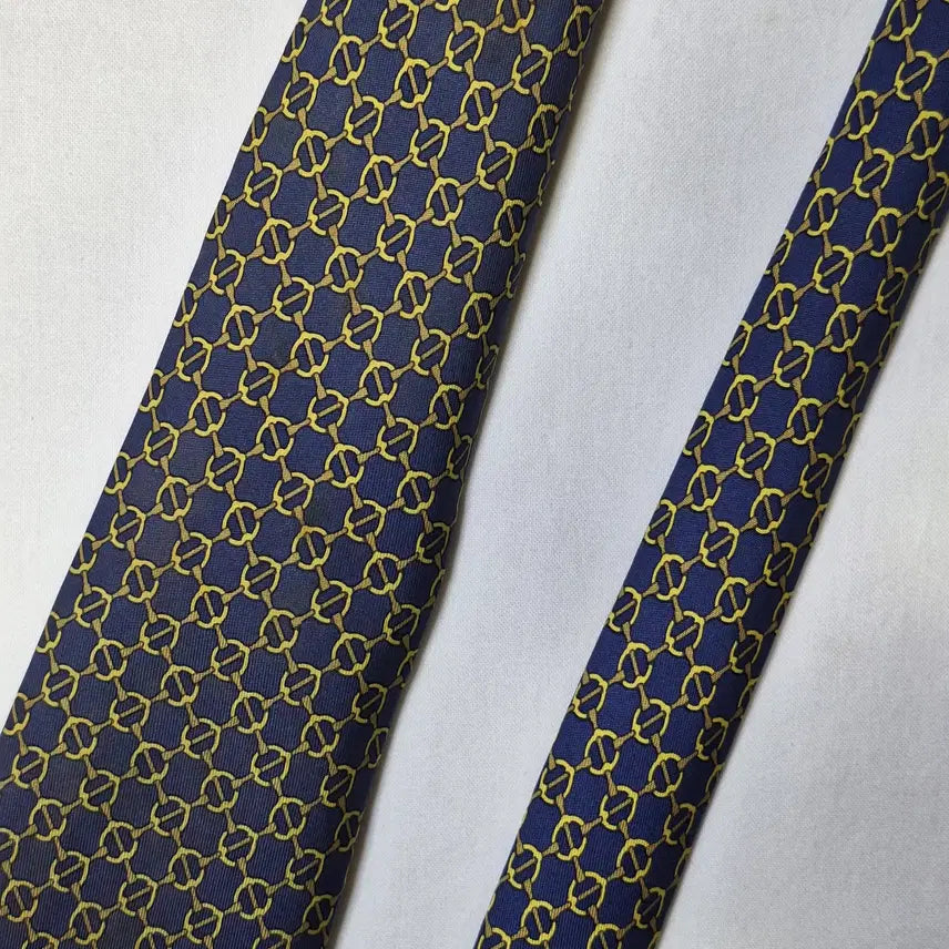 [BUNJANG] Hermès Blue Gold Chain Pattern Silk Tie / 에르메스 블루 골드 체인패턴 실크 넥타이