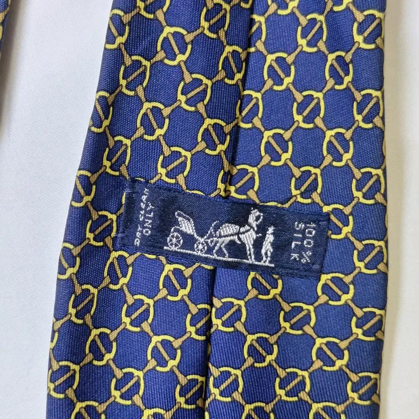 [BUNJANG] Hermès Blue Gold Chain Pattern Silk Tie / 에르메스 블루 골드 체인패턴 실크 넥타이