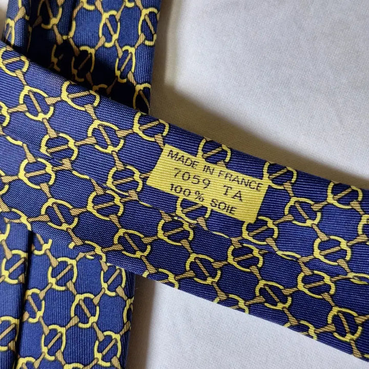 [BUNJANG] Hermès Blue Gold Chain Pattern Silk Tie / 에르메스 블루 골드 체인패턴 실크 넥타이