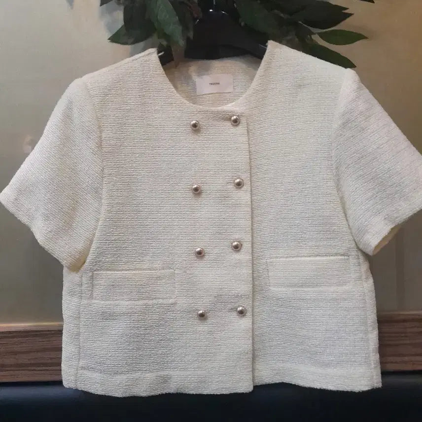 [BUNJANG] TREEGAN Ivory Yellow Tweed Short Sleeve Jacket / TREEGAN 은은한 노란트위드 반팔 자켓
