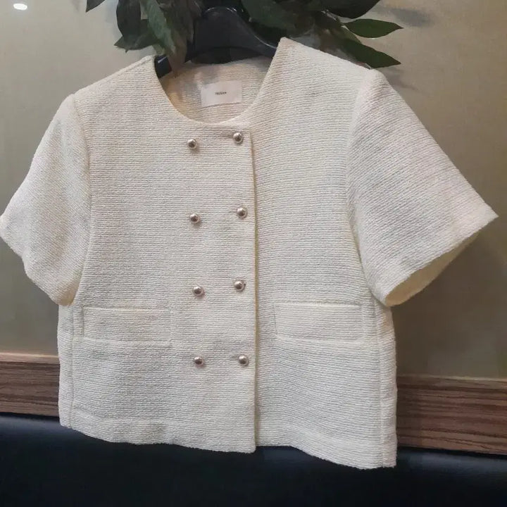 [BUNJANG] TREEGAN Ivory Yellow Tweed Short Sleeve Jacket / TREEGAN 은은한 노란트위드 반팔 자켓