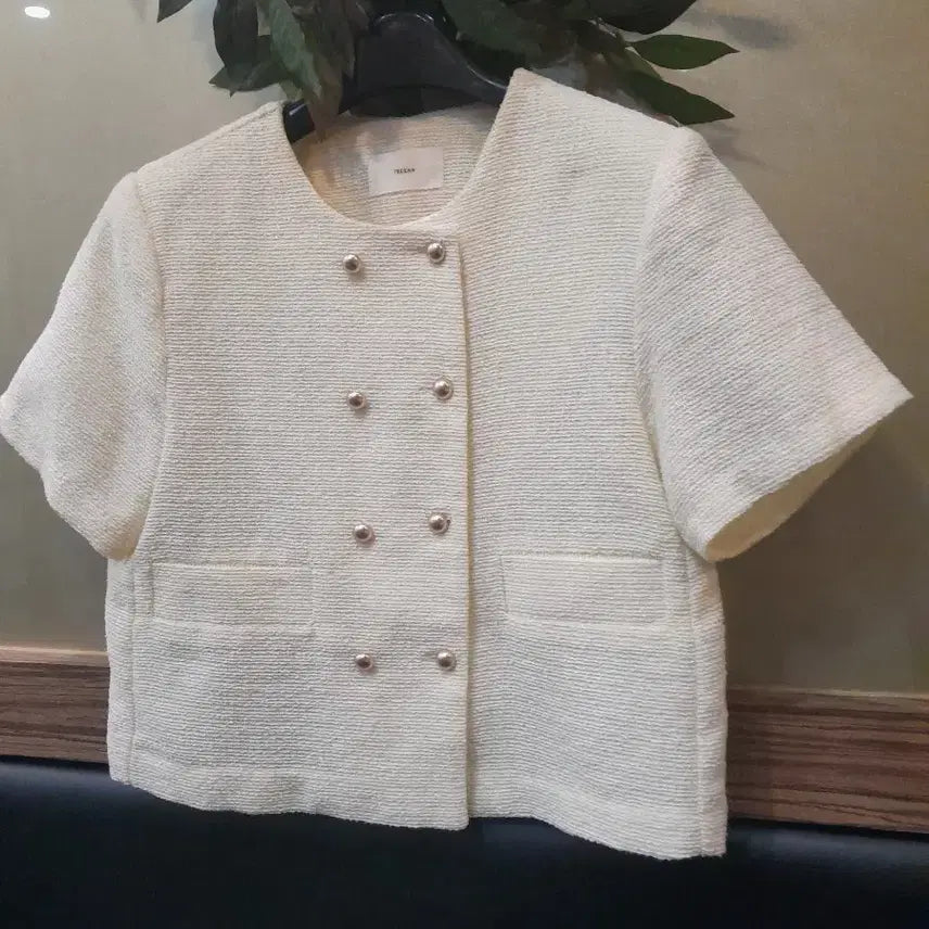 [BUNJANG] TREEGAN Ivory Yellow Tweed Short Sleeve Jacket / TREEGAN 은은한 노란트위드 반팔 자켓