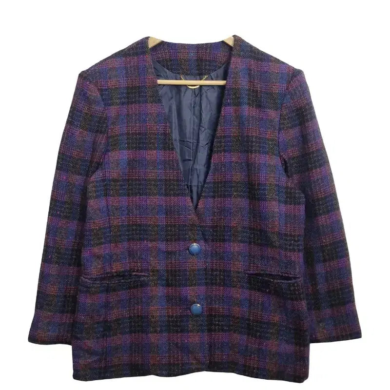 [BUNJANG] JPN Purple Check Blazer [L] Vintage Tweed Jacket / JPN 퍼플 체크 블레이저 [L] 빈티지 트위드 자켓/ 레트로