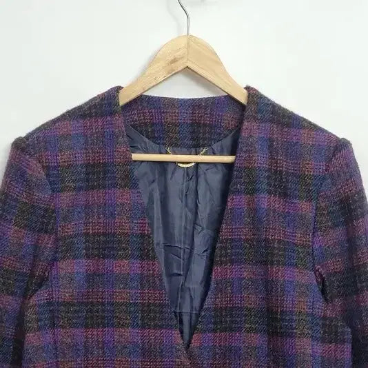 [BUNJANG] JPN Purple Check Blazer [L] Vintage Tweed Jacket / JPN 퍼플 체크 블레이저 [L] 빈티지 트위드 자켓/ 레트로