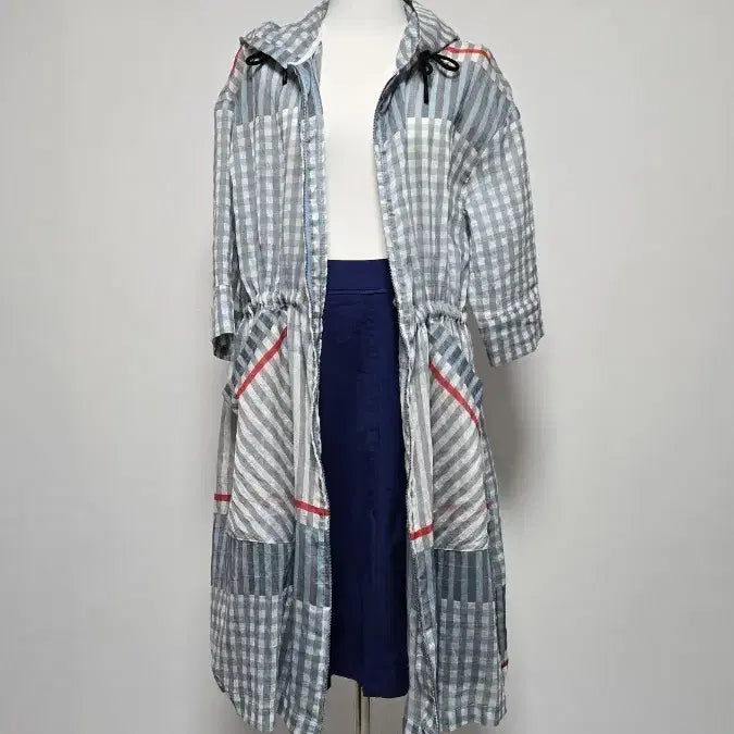 [BUNJANG] Triana Check Pattern Hooded Long Coat / 트리아나 체크 패턴 후드 롱 코트