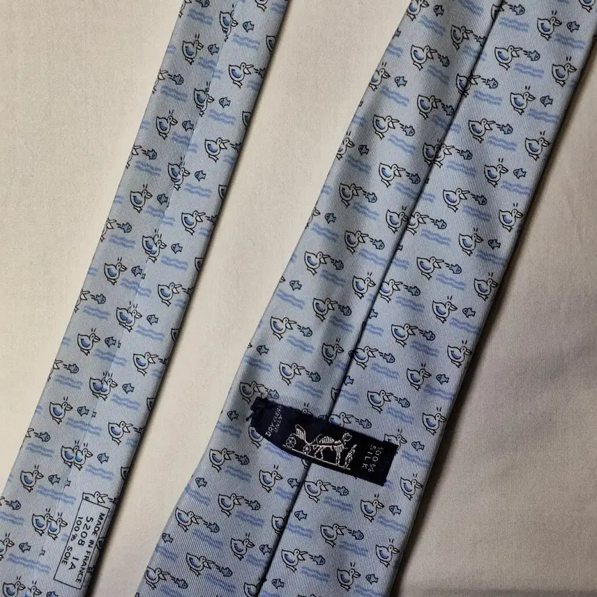 [BUNJANG] Hermes Light Blue Bird Fish Pattern Silk Tie / 에르메스 라이트블루 버드 피쉬패턴 실크 넥타이
