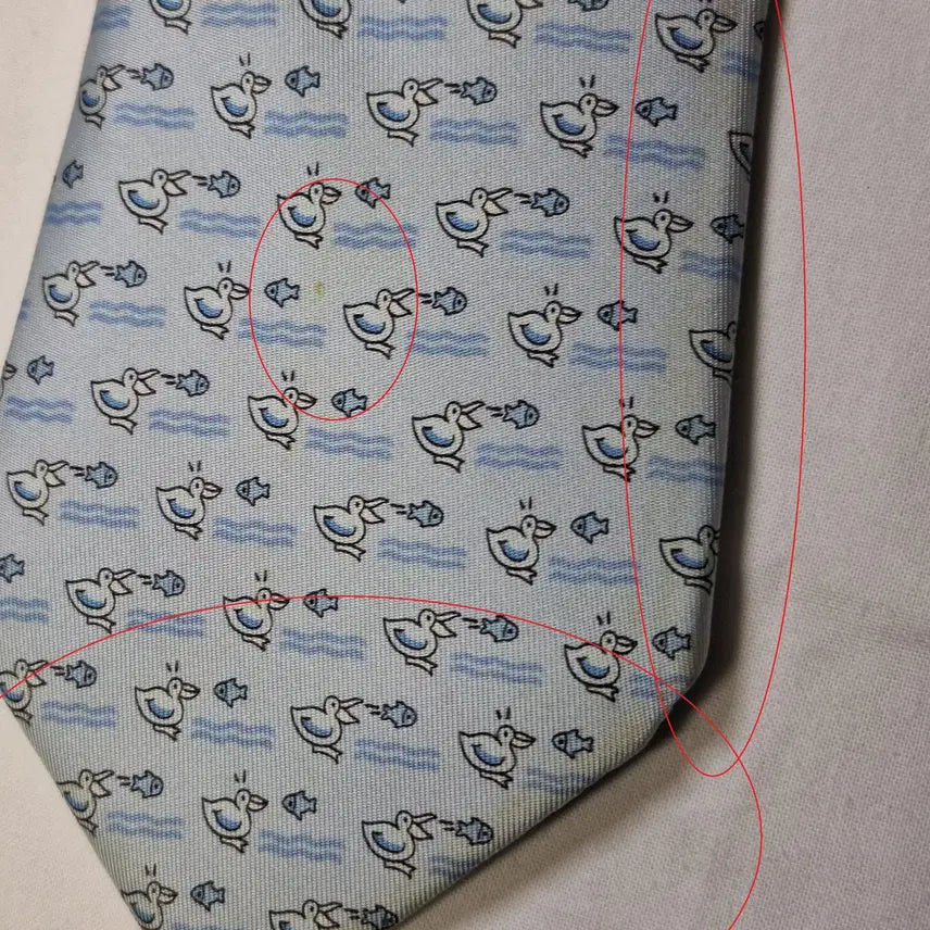 [BUNJANG] Hermes Light Blue Bird Fish Pattern Silk Tie / 에르메스 라이트블루 버드 피쉬패턴 실크 넥타이