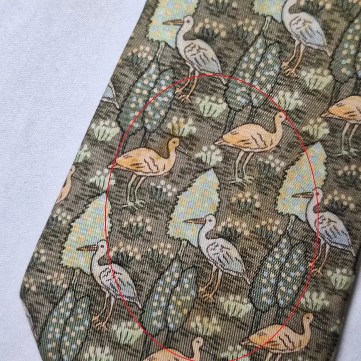 [BUNJANG] Hermès Forest Pattern Silk Tie / 에르메스 카키 버드 포레스트패턴 실크 넥타이