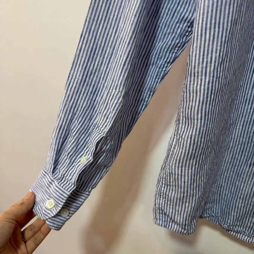 [BUNJANG] Beanpole Striped Henley Linen Shirt / 빈폴 스트라이프 헨리넥 마셔츠 105