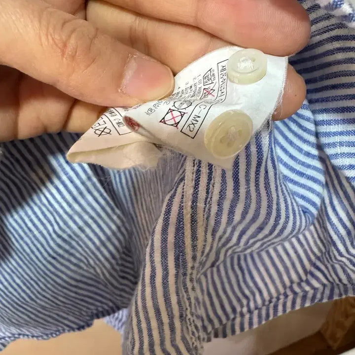 [BUNJANG] Beanpole Striped Henley Linen Shirt / 빈폴 스트라이프 헨리넥 마셔츠 105
