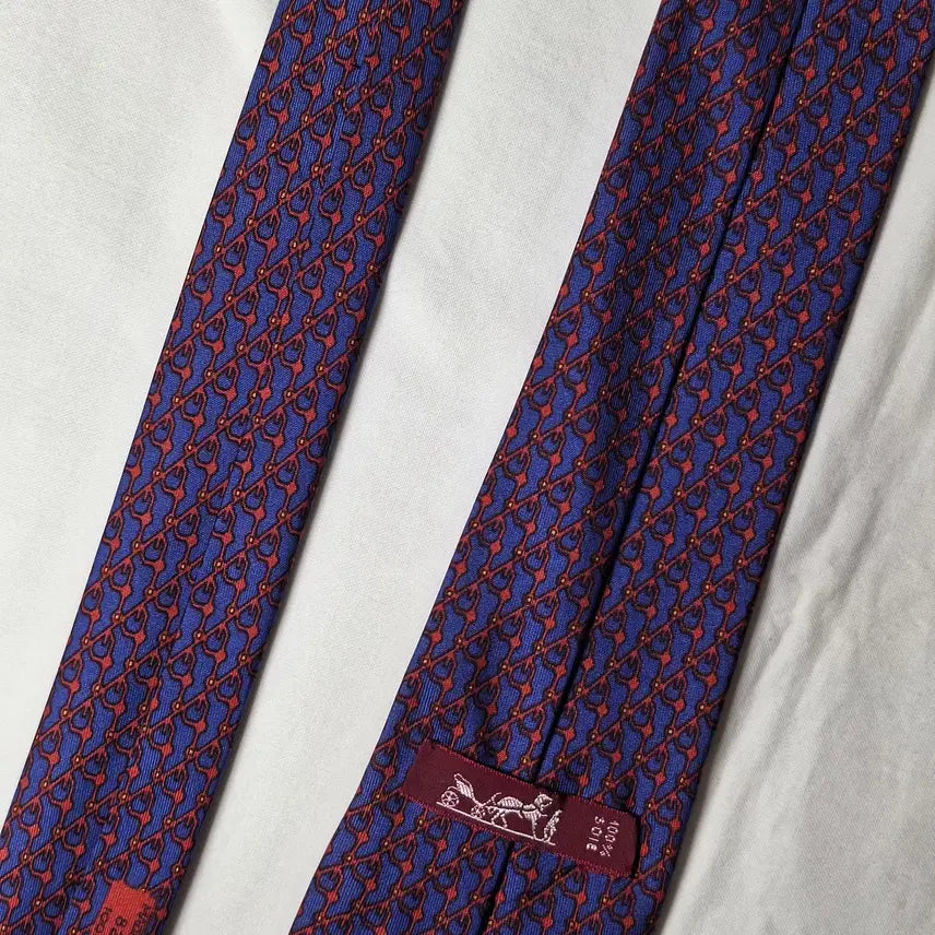 [BUNJANG] Hermès Blue Red Link Pattern Silk Tie / 에르메스 블루 레드 링크패턴 실크 넥타이