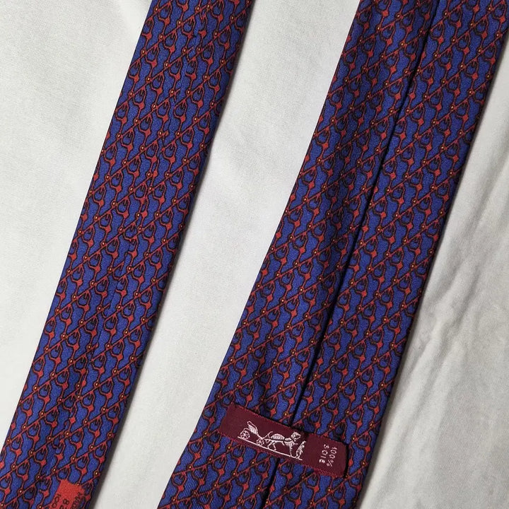 [BUNJANG] Hermès Blue Red Link Pattern Silk Tie / 에르메스 블루 레드 링크패턴 실크 넥타이