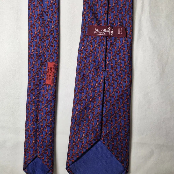 [BUNJANG] Hermès Blue Red Link Pattern Silk Tie / 에르메스 블루 레드 링크패턴 실크 넥타이