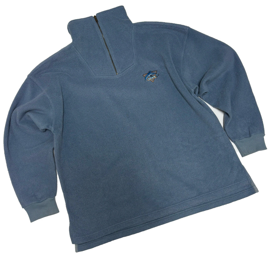 [BUNJANG] GUAM Dolphin Embroidered Half Zip Fleece Sweatshirt / 괌 돌핀 자수 하프 집업 플리스 스웨트셔츠