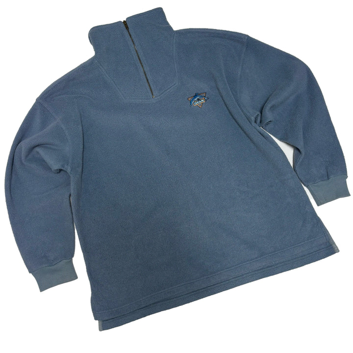 [BUNJANG] GUAM Dolphin Embroidered Half Zip Fleece Sweatshirt / 괌 돌핀 자수 하프 집업 플리스 스웨트셔츠