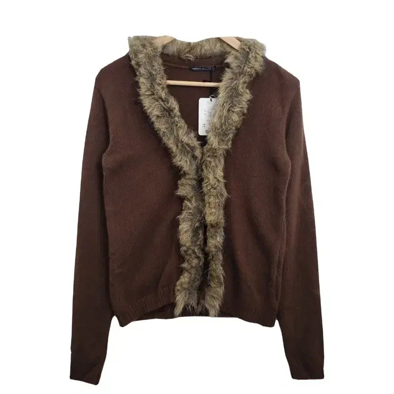 [BUNJANG] GRAY MAGIC Brown Faux Fur Cardigan [M] / 미사용품 GRAY MAGIC 브라운 인조 퍼 가디건 [M] 울 혼방