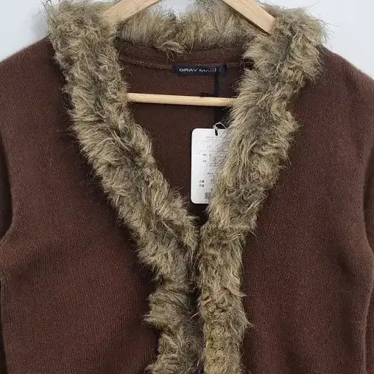 [BUNJANG] GRAY MAGIC Brown Faux Fur Cardigan [M] / 미사용품 GRAY MAGIC 브라운 인조 퍼 가디건 [M] 울 혼방