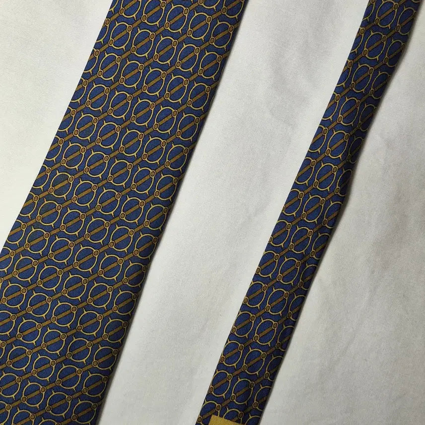 [SOLD OUT] 에르메스 블루 브라운 버클패턴 실크 넥타이