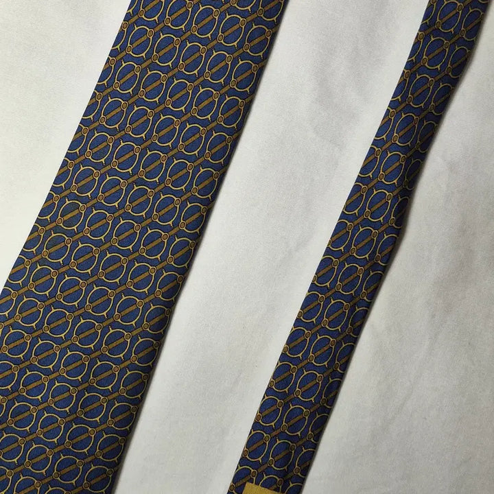 [SOLD OUT] 에르메스 블루 브라운 버클패턴 실크 넥타이