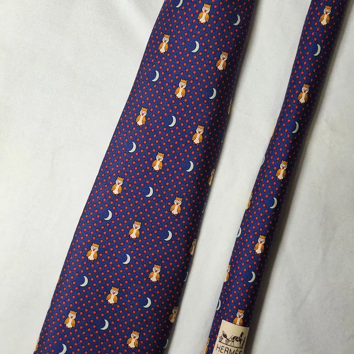[SOLD OUT] 에르메스 블루 부엉이 문스타패턴 실크 넥타이