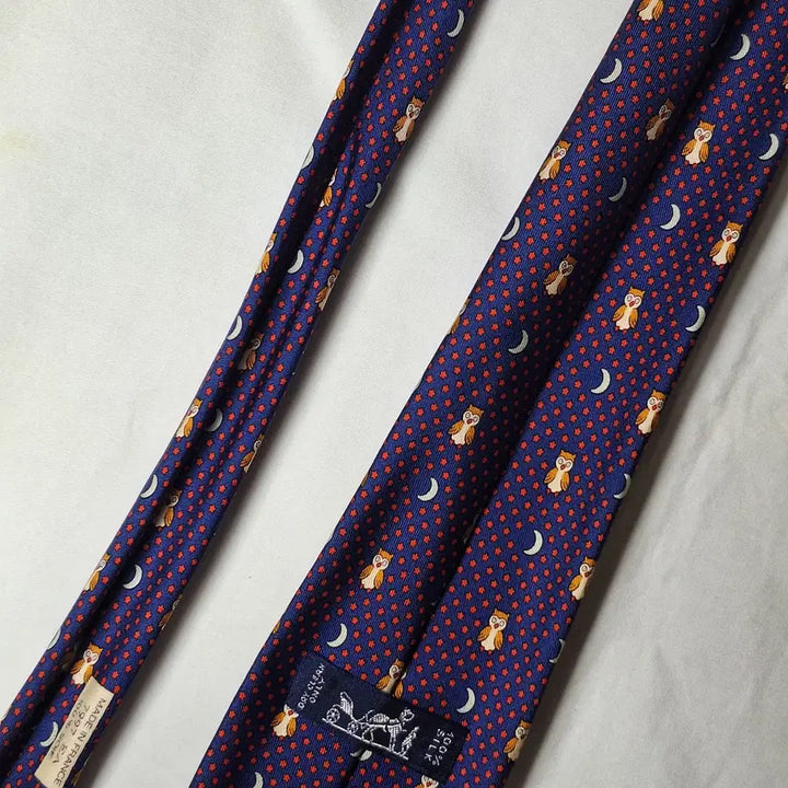 [SOLD OUT] 에르메스 블루 부엉이 문스타패턴 실크 넥타이
