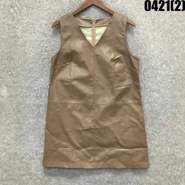 [BUNJANG] V-Neck Leather Mini Dress Camel M / 브이넥 레더 미니 원피스 카멜 m
