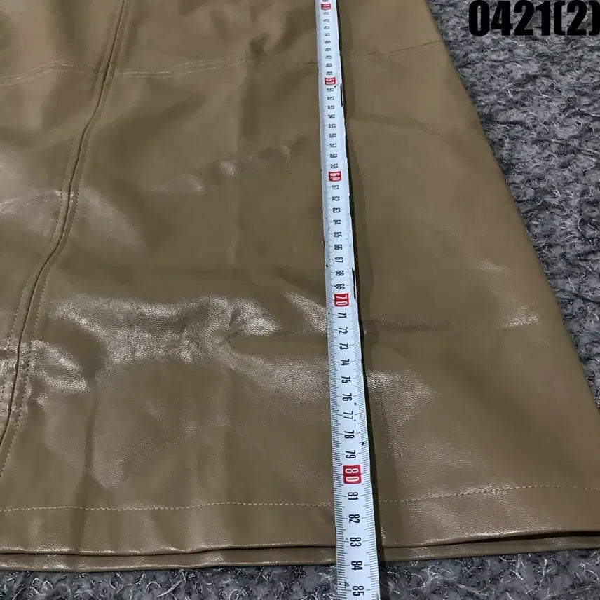[BUNJANG] V-Neck Leather Mini Dress Camel M / 브이넥 레더 미니 원피스 카멜 m