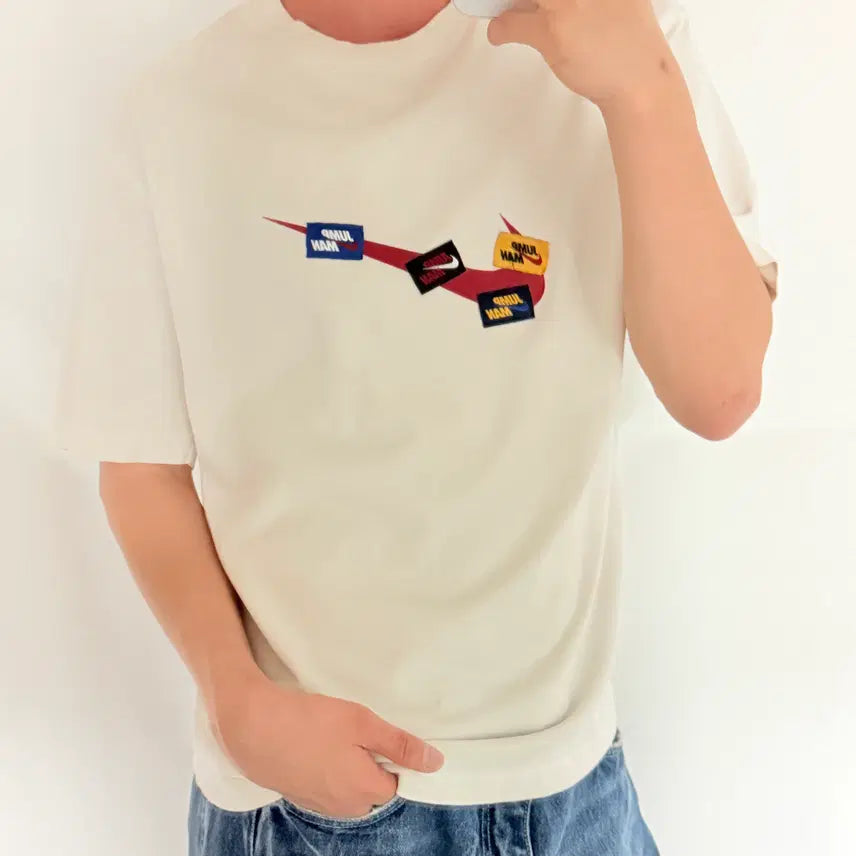 [BUNJANG] Nike Jumpman Patch Logo T-shirt (Ivory, M) / 나이키 점프맨 패치 로고 반팔 티셔츠 아이보리 (M)